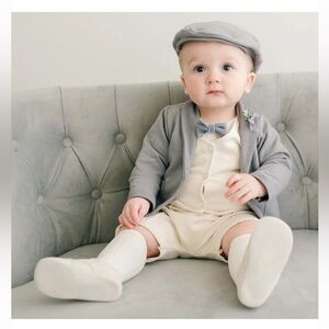 Baby Beau & Belle Baby Boy Ezra Heather 4-Piece Suit + Newsboy Cap + Socks